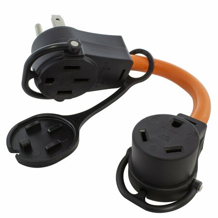 AC WORKS 1FT 50A 14-50 Piggy-Back Plug with TT-30R Connector Adapter Cord PB1450TT